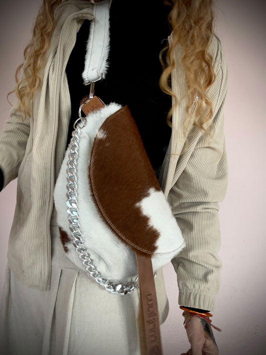 Reptilia Bag Pelo Blanco y Café