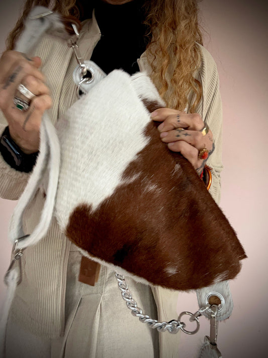 Reptilia Bag Pelo Blanco y Café